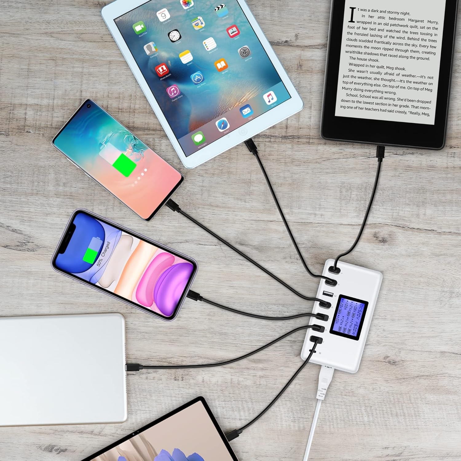60W 8-Port USB Charging Station with LCD Display, 12A Multi-Port Fast Charger for iPhone, iPad, Samsung Galaxy, Kindle, Tablets, Bluetooth Earbuds & More